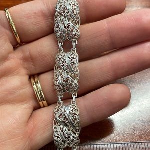 Sterling Silver Filigree Leaf Bracelet Made in Germany — 8”